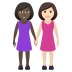 👩🏿‍🤝‍👩🏻 women holding hands: dark skin tone, light skin tone display on JoyPixels